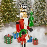 Zaer Ltd International 65" T. Standing Iron Nutcracker w/Christmas Tree, Wreath & LED Lights "Emmanuel" ZR220431 View 4