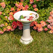 Zaer Ltd. International 15" Tall Porcelain Birdbath with Hand Painted Hummingbird & Flower "Walela" ZR188162 View 4
