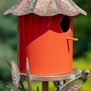 Zaer Ltd International Pre-Order: 69.25" Tall Iron & Orange Porcelain Birdhouse Stake "Amsterdam" ZR225219-CP View 4