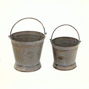 Zaer Ltd. International Set of 2 Galvanized Round Iron Planters with Moving Handles in Antique Grey ZR831012 View 4