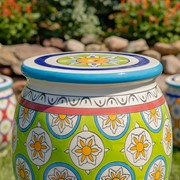 Zaer Ltd. International 17.75" Tall Ceramic Stoneware Stool in Green, Blue, & Yellow "Cassidy" ZR083856 View 4