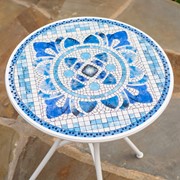 Zaer Ltd. International "Cape May" Three Piece Mosaic Bistro Set - White & Blue ZR850190-60-SET View 4