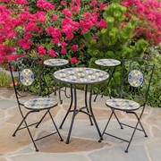 Zaer Ltd. International "Bar Harbor" Three Piece Mosaic Bistro Set - White, Yellow & Blue ZR850614-64-SET View 4