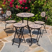 Zaer Ltd. International "Medora" Three Piece Mosaic Bistro Set - Stone Grey & Tan ZR850114-69-SET View 4