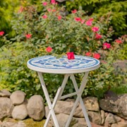 Zaer Ltd. International "Cape May" 23in. Tall Mosaic Folding Plant Stand - White & Blue ZR850192 View 4
