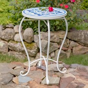 Zaer Ltd. International Pre-Order: "Cape May" 22in. Tall Mosaic Pedestal Plant Stand - White & Blue ZR850191 View 4
