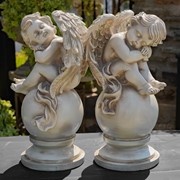 Zaer Ltd. International Set of Two 21" Tall Cherubs Sitting on Globe Pedestals "Yael & Cael" ZR200707-SET View 4