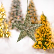 Zaer Ltd International Set of 5 Assorted Hanging Three-Dimensional Decorative Metal Stars "Steorra" ZR233029-SET View 4