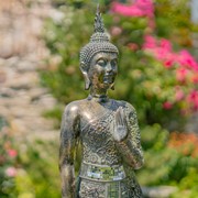 Zaer Ltd International 37.8" Tall Frosted Silver Standing Polyresin Buddha Statue ZR920202 View 4