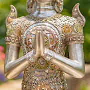 Zaer Ltd International 25.6" Tall Silver Polyresin Thai Kneeling in Prayer Buddha ZR920400 View 4