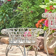 Zaer Ltd. International Set of 2 Standing Iron Plant Stands with Round Baskets in Ant. White "Stephania" ZR220385-AW View 4