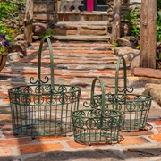 Zaer Ltd. International Set of 3 Iron Garden Baskets with Handles in Verdi Green "Copenhagen 1843" ZR220405-VG View 4