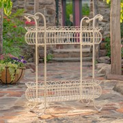 Zaer Ltd. International Pre-Order: 32.28" Tall 2-Tier Metal Oval Basket Plant Stand in White "Stephania" ZR220663-AW View 4