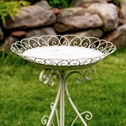 Zaer Ltd International 28" Tall Round Iron Birdbath with Folding Stand in Antique White "Stephania" ZR220404-AW View 4