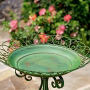 Zaer Ltd International 28" Tall Round Iron Birdbath with Folding Stand in Antique Green "Stephania" ZR220404-GR View 4
