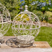 Zaer Ltd. International Set of 2 Assorted Iron Globe Plant Stands in Antique White "Paris 1968" ZR151119-AW View 4