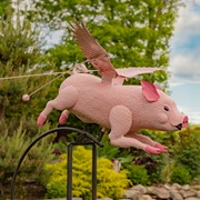 Zaer Ltd International 6.5ft. Tall Hand Painted Flying Pink Potbelly Pig Iron Rocking Stake "Pigasus" ZR206330-PK View 4