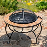 Zaer Ltd. International 32.6"D. Round Mosaic Tile Metal Fire Pit "Shenandoah" ZR803682-A View 4