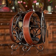 Zaer Ltd. International 15.75" Tall Oval Barrel-Shaped Wine 2-Bottle Rack with Moving Handle "Setúbal" ZR240124 View 4
