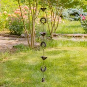 Zaer Ltd International 95" Long Antique Bronze Iron Rain Chain with Lilies & Abstract Globe Accents ZR235179 View 4