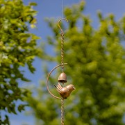 Zaer Ltd International 91" Long Antique Copper Iron Rain Chain with Bird & Bell Details ZR235180 View 4