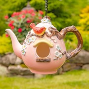 Zaer Ltd. International Set of 7 Assorted Hanging Hand Painted Porcelain Teapot Birdhouses ZR240000-SET View 4