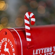 Zaer Ltd International 31" Tall Antique Red "North Pole" Metal Mailbox with Candy Cane Stand ZR361494-RD View 4