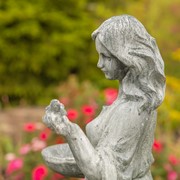 Zaer Ltd International 38" Tall Magnesium Girl Holding Bird and Bowl Garden Statue in Grey "Holly" ZR131740-GY View 4
