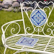 Zaer Ltd. International "Cape May" Mosaic Tile Bench with Iron Frame - White & Blue ZR850193 View 4