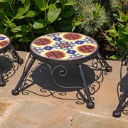 Zaer Ltd International Pre-Order: Set of 3 Mosaic Top Plant Riser Stands in Yellow/Blue/Red "Calabria" ZR850022-SET View 4