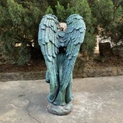 Zaer Ltd International Pre-Order: 34" Tall Mourning Angel Statue with Pedestal in Antique Bronze ZR341534-BZ View 4