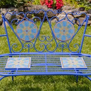 Zaer Ltd. International "Naples" Mosaic Tile Bench with Iron Frame - Teal & Gold ZR850817 View 4