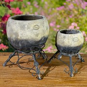 Zaer Ltd International Set of 2 Assorted Ceramic Globe Planters with Metal Tripod Stands in Black ZR241909-GYS View 4