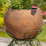Zaer Ltd International Set of 2 Asst Rust-Colored Ceramic Globe Planters with Green Metal Tripod Stands ZR241909-RSS View 4
