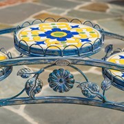 Zaer Ltd. International 6.5ft Santorini Bridge-Like Iron & Mosaic Plant Stand in Mossy-Blue "Piazza" ZR250081-BL View 4