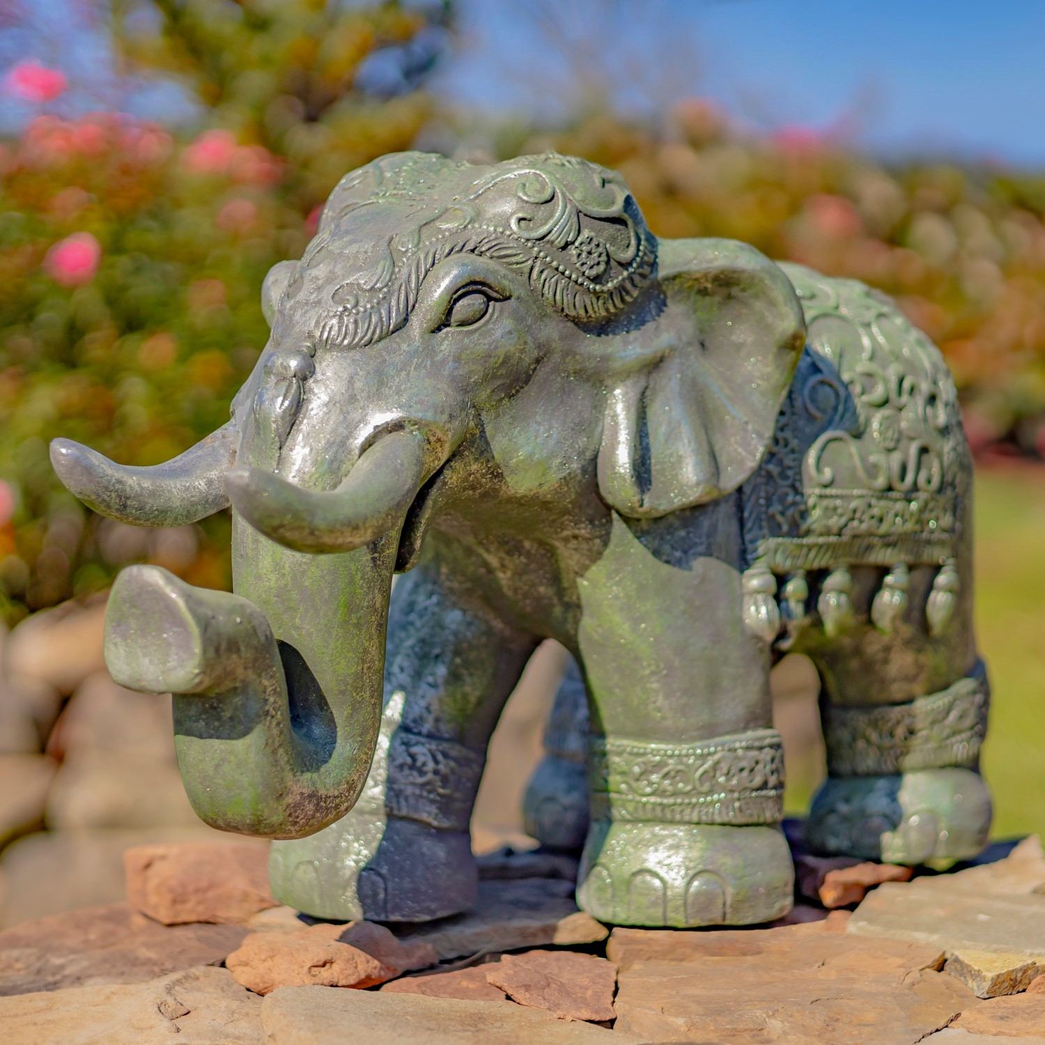 Magnesium Boho Elephant Statue in Frosted Silver