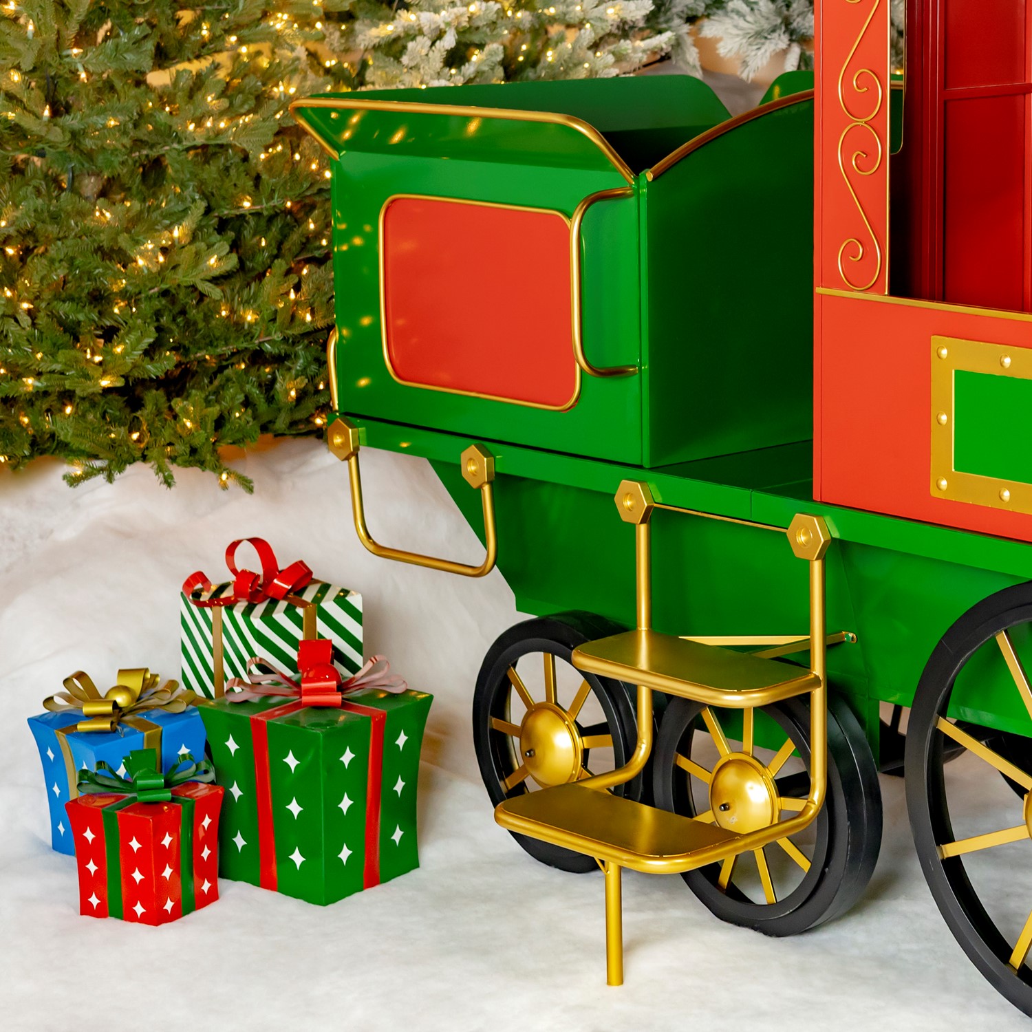 16ft. Long XL Iron Christmas Train with Cart & Lanterns 
