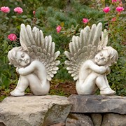 Zaer Ltd. International Pre-Order: Set of Two 20" Tall Sitting Polyresin Cherub Statues "Thomas & James" ZR200805-SET View 5