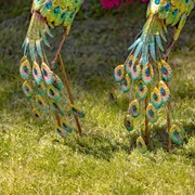Zaer Ltd. International Set of 2 41" Tall Blue & Green Colorful Metal Peacocks with Acrylic Accents ZR140655-SET View 5