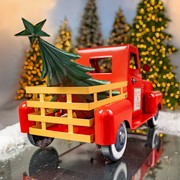 Zaer Ltd. International Small Red Iron Pickup Truck with Christmas Tree ZR150818-RD View 5