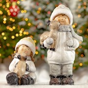 Zaer Ltd. International Set of 2 Tushka Snow Children in White Holding Baby Reindeer ZR960380 View 5