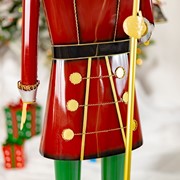 Zaer Ltd International Pre-Order: 59" Tall Iron Christmas Burgundy Nutcracker Holding Baton "Henry" ZR131167 View 5