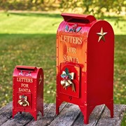 Zaer Ltd International Pre-Order: Set/2 Medium & Small Glossy Red Christmas Mailboxes with Gold Details ZR140302-MS View 5