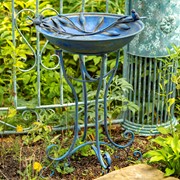 Zaer Ltd International Pre-Order: 31" Tall "Two Birds" Iron Birdbath with Frosted Blue Finish ZR180387-FB View 5