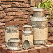 Zaer Ltd International Set of 3 Galvanized Old Style Milk Can Planters in Cream ZR180140-CR View 5