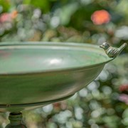 Zaer Ltd International 28.75" Tall Round Pedestal Birdbath with Bird Details in Antique Green ZR181173-GR View 5