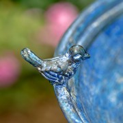 Zaer Ltd International 28.75" Tall Round Pedestal Birdbath with Bird Details in Antique Blue ZR181173-BL View 5
