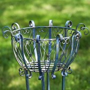 Zaer Ltd International Pre-Order: Set of 2 Tall Iron Basket Plant Stands in Antique Blue "Stephania" ZR139518-BL View 5