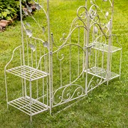 Zaer Ltd International "Stephania" 8ft. Tall Garden Gate Arch with Side Plant Stands in Antique White ZR180830-AW View 5