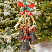 Zaer Ltd International Set of 6 Old World Galvanized Christmas Bells with Bows ZR731220-SET View 5